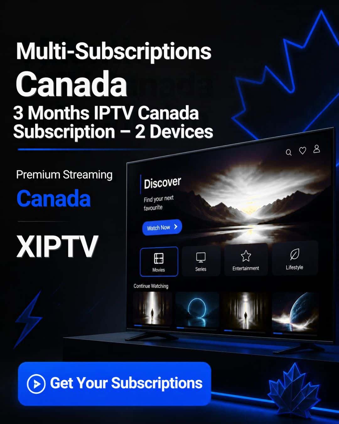 3 Months IPTV Canada Subscription – 2 Devices